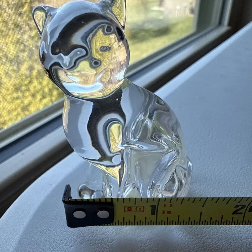 Vintage Lenox Crystal Glass Seated Cat Figurine Paper Weight Made Czech Republic